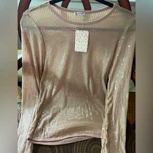 Free People Sequined Sheer Top Size Medium NWT